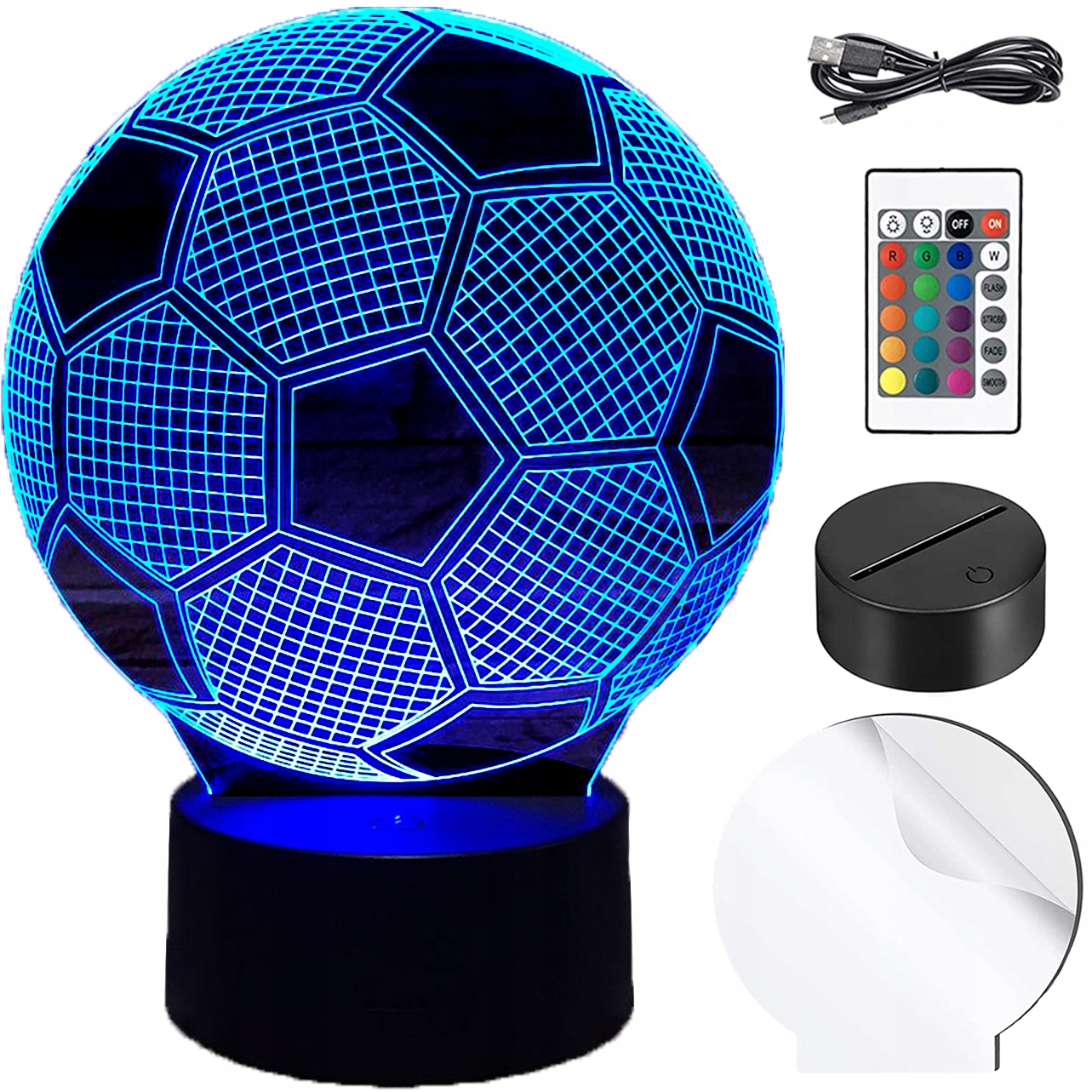 úžasná detská nočná lampa v tvare futbalovej lopty - 3D ilúzia